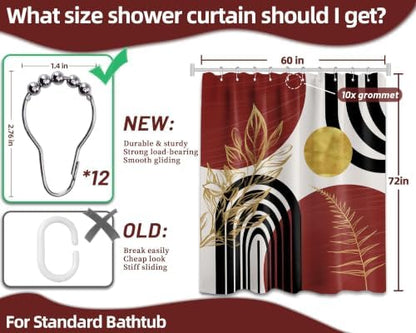Black and Red Shower Curtain, 60X72 in, Mid Century Modern Burgundy