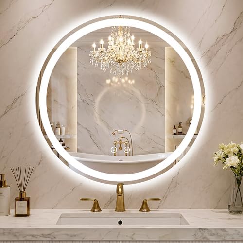 Round LED Bathroom Mirror with Lights, 36 Inch Circle Lighted Vanity Mirror