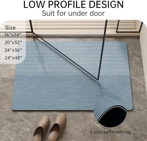 Mecko Bath Mat 24"x48",Ultra Thin Bathroom Rug fit Under Door Light Blue