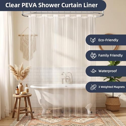 3 in 1 Waffle Shower Curtain Set, Shower Curtain and Liner Set with 12 Double Sided Shower Curtain Hooks, 72 x 84 Fabric Shower Curtains for Bathroom, Navy Blue