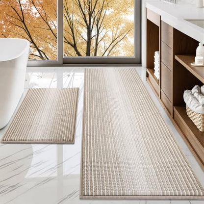 BSICPRO Bathroom Rugs Sets 2 Piece, Non Slip Boho Bath Mats, Light Taupe