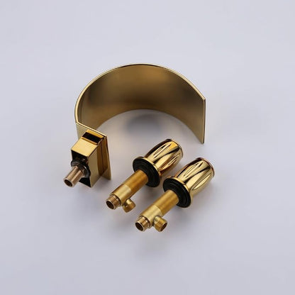 Sprinkle Elegant Waterfall Double Handle Bathroom Sink Faucet Arc Waterfall Spout Bathtub Filler Widespread Bathroom Faucet Gold