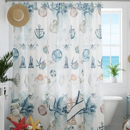 Amyhill 12 Pcs Nautical Shower Curtain Hooks Decorative Shower Curtain Rings Stainless Steel Resin Sea Theme Bathroom Decor Suitable for Home Bedroom