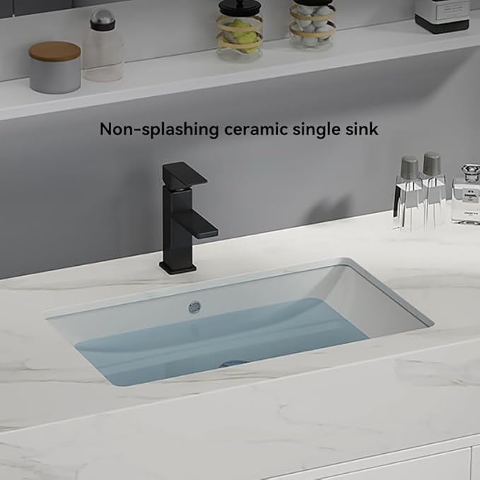 Bathroom Vanity with Sink 39.5" Floating Bathroom Vanity Sintered Stone Modern Bathroom Vanity Set, White (Wall Mounted, Silver Handle)