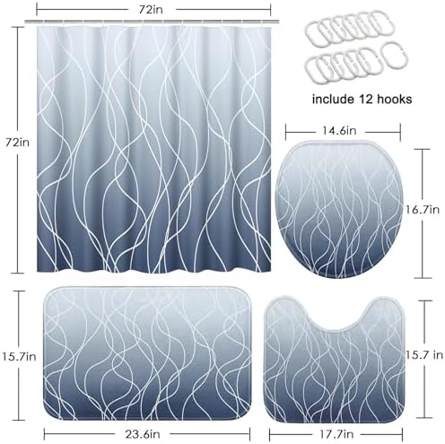 Bathroom Sets with Shower Curtain and Rugs, 4 Pcs, Ombre Abstract