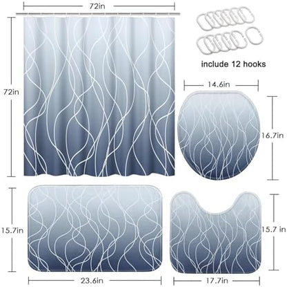 Bathroom Sets with Shower Curtain and Rugs, 4 Pcs, Ombre Abstract