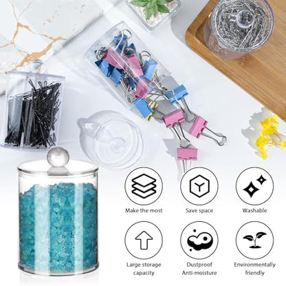 4 Pcs Acrylic Qtip Holder, Cotton Ball Holder Jars with Lids, Clear