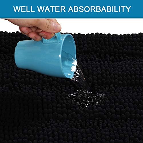 H.VERSAILTEX Bathroom Rugs Bath Rug Set 2 Piece Bathroom Contour Rug Toilet Mat Sets Non Slip Contour Bath Rug Set Ultra Thick Water Absorbent Striped Washable(20" x 32" Plus 20" x 20" U, Black)