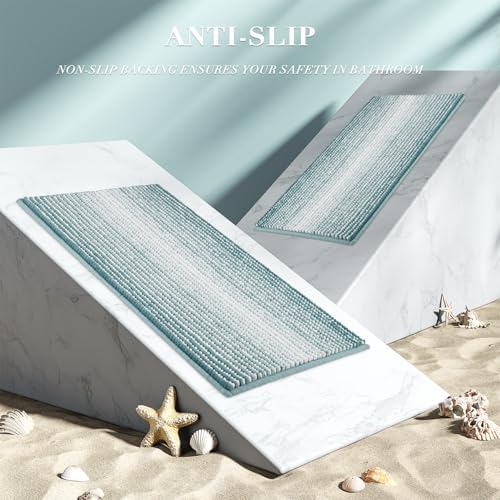 BSICPRO Bathroom Rugs Sets 2 Piece, Non Slip Striped Bath Mats, Sea Green