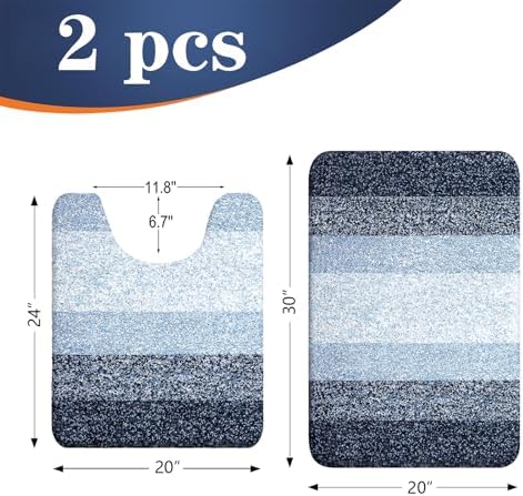 OLANLY Micorfiber Bathroom Rug Set 2 Piece, 30"x20"+U-Shaped 24"x20"