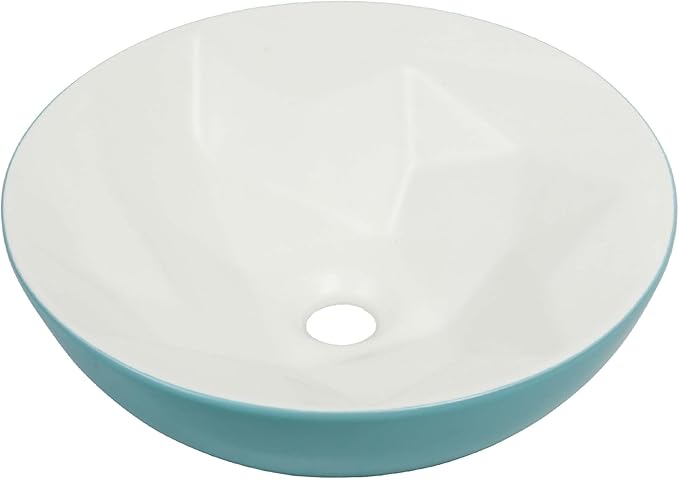 Fine Fixtures Bathroom Sink - 16 Inch Round Ceramic Vessel Sink, Modern Textured Interior Bowl Design, Perfect Sink for Bathroom Vanity, Mist Blue Wash Basin