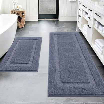 SHACOS Soft Microfiber Bathroom Rugs Set of 2 Pieces, Dark Grey