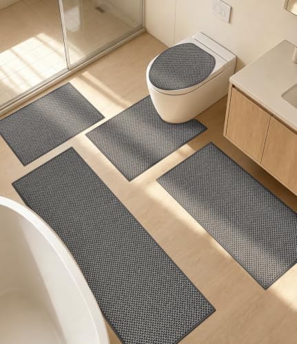 YIHOUSE Dark Grey Bathroom Rugs Sets 5 Pieces,Thin Bath Mat Quick Dry