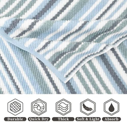 VOOVA & MOVAS Blue Striped Towels 3 Pack, Cotton Blend