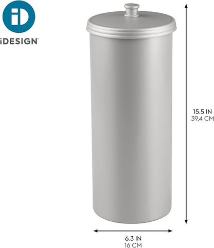 iDesign Freestanding Bathroom Toilet Paper Storage Holder, 2-Pack, Silver | With Lid, For 3 Extra Rolls