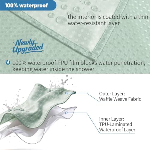 2-in-1 Waterproof Fabric Shower Curtain - No Separate Liner Needed, Hotel-Style Waffle Weave, Effortless Cleaning & Washable Bathroom Shower Curtain Set,72Wx72H,Mint Green