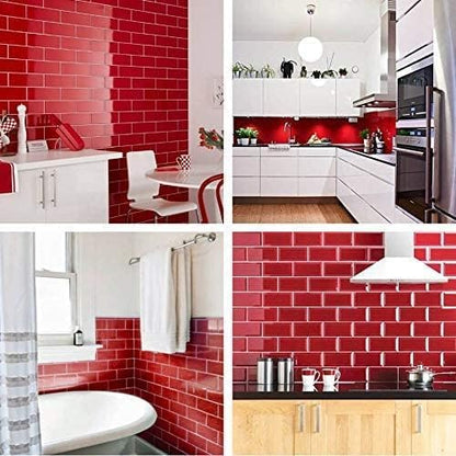 STICKGOO Peel and Stick Subway Tile, Stick on Tiles Backsplash for Kitchen & Bathroom in Red (Pack of 10, Thicker Design)
