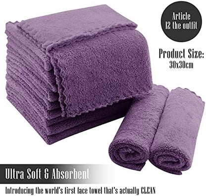 TENSTARS 12 Pack Premium Washcloths Set - Quick Drying- Soft Microfiber Coral Velvet Highly Absorbent Wash Clothes - Multipurpose Use as Bath, Spa, Facial, Fingertip Towel (Grape Purple)