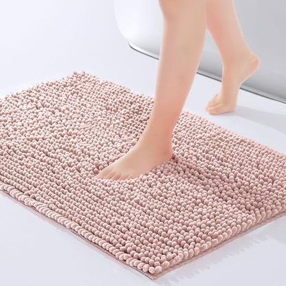 FRESHMINT Large Chenille Bathroom Rugs Mat 36”x24”, Non-Slip Bath Mat for Bathroom Floor & Bathtub, Washable Shower Shag Bath Rugs, Soft Fluffy Thick Water Absorbent Microfiber Shower Mat, Dusty Pink