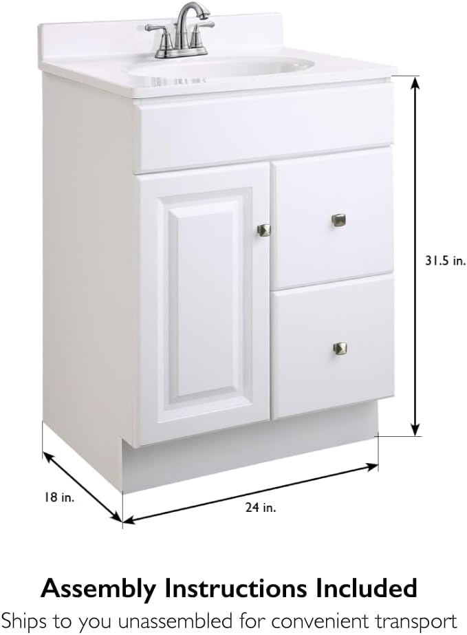Design House Wyndham 24 Inch Bathroom Vanity, Ready to Assemble, Solid Wood, White, 597161