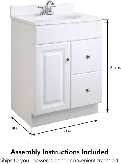 Design House Wyndham 24 Inch Bathroom Vanity, Ready to Assemble, Solid Wood, White, 597161