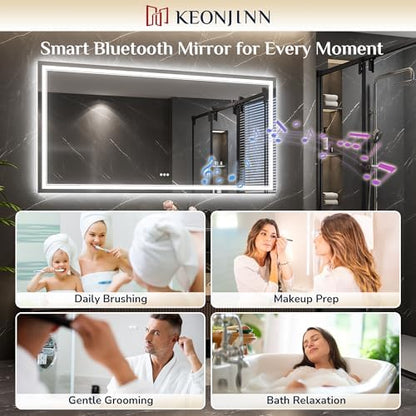 Keonjinn 42 x 36 Inch Lighted Mirrors for Bathroom Wall, Bluetooth Speaker