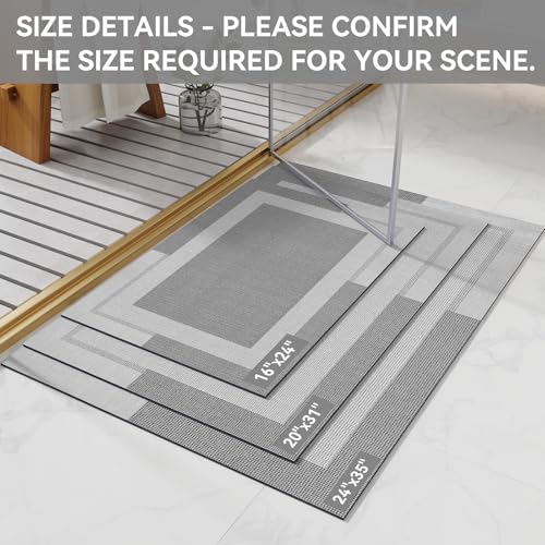 YDKGL Non Slip Bath Mat Thin Bathroom Rugs Fit Under Door Grey 20"x 32"