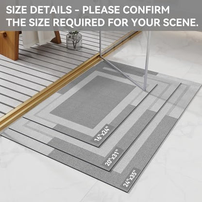 YDKGL Non Slip Bath Mat Thin Bathroom Rugs Fit Under Door Grey 16"x 24"