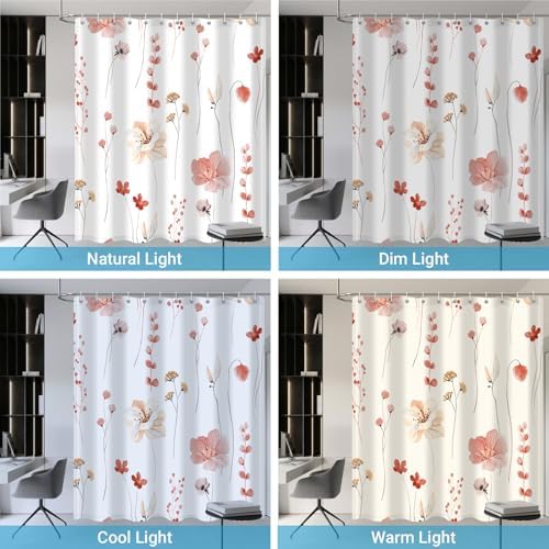 WITHLOC Floral Shower Curtains for Bathroom, Coral, 72" W x 72" L