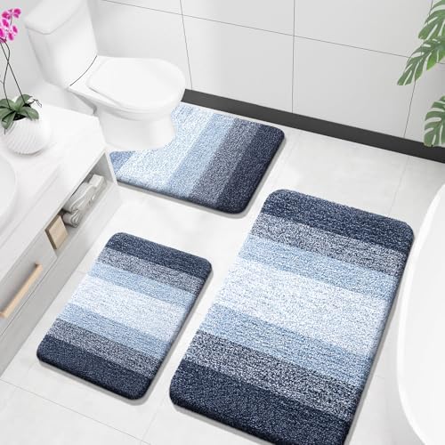 OLANLY Microfiber Bathroom Rugs Sets 3 Piece, 36"x24"+24"x16"+24"x20"