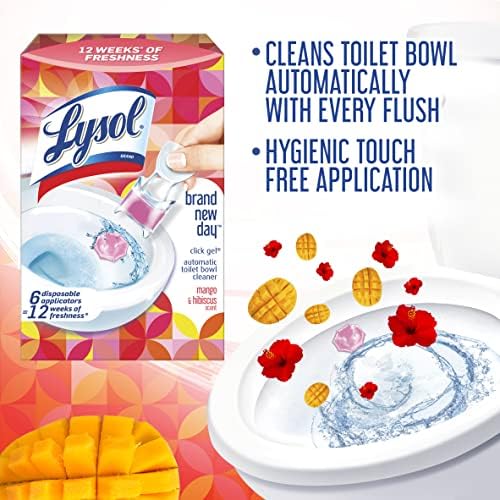 Lysol Click Gel Automatic Toilet Bowl Cleaner, Gel Toilet Bowl Cleaner, For Cleaning and Refreshing – Mango & Hibiscus, 6 applicators (Pack of 4, 24 Count Total)