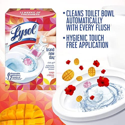 Lysol Click Gel Automatic Toilet Bowl Cleaner, Gel Toilet Bowl Cleaner, For Cleaning and Refreshing – Mango & Hibiscus, 6 applicators (Pack of 4, 24 Count Total)
