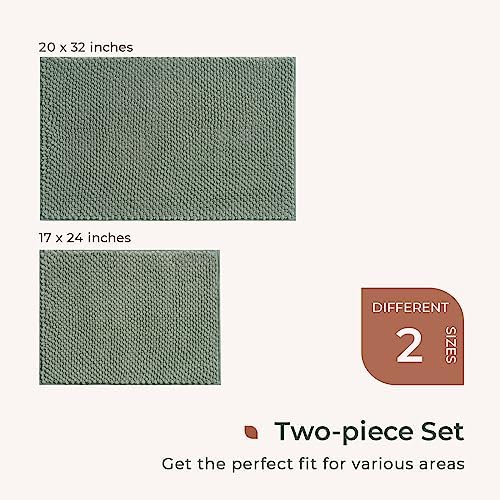 FRESHMINT Chenille Bath Rugs Set 2 Pieces, Sage, Green 17''x24''+20''x32''