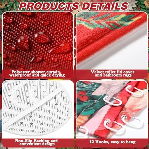 FuWeave 8 Pcs Christmas Shower Curtain Set Bathroom Decor