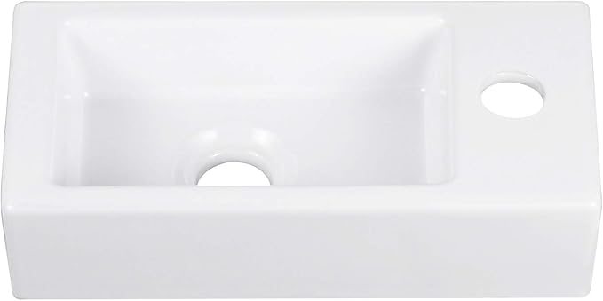 DeerValley DV-1V081RA Wall Mount Sink, Mini Rectangle Bathroom Sink, Small Bathroom Cloakroom White Ceramic Wash Basin without Overflow(Right Hand)
