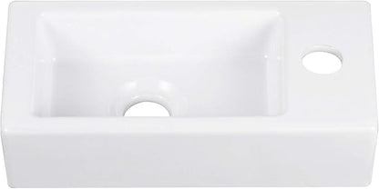 DeerValley DV-1V081RA Wall Mount Sink, Mini Rectangle Bathroom Sink, Small Bathroom Cloakroom White Ceramic Wash Basin without Overflow(Right Hand)