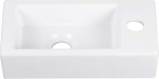 DeerValley DV-1V081RA Wall Mount Sink, Mini Rectangle Bathroom Sink, Small Bathroom Cloakroom White Ceramic Wash Basin without Overflow(Right Hand)