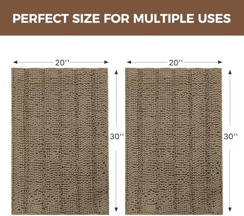Bcoimo Bath Rugs Mat Set,2 Piece Non Slip Chenille Latte Bathroom Mat Sets