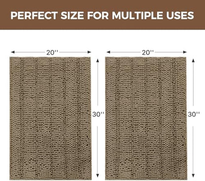 Bcoimo Bath Rugs Mat Set,2 Piece Non Slip Chenille Latte Bathroom Mat Sets