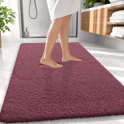 OLANLY Microfiber Large Bathroom Rugs 59x35, Ultra Soft Bath Mat, Burgundy