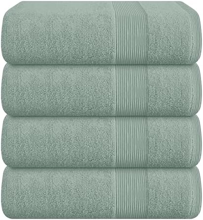 Belizzi Home 4 Pack Bath Towel Set 27x54, 100% Ring Spun Cotton, Ultra Soft Highly Absorbent Machine Washable Hotel Spa Quality Bath Towels for Bathroom, 4 Bath Towels - Jade