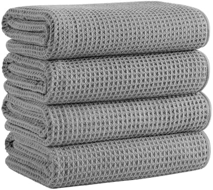 Microfiber Waffle Bath Towels, 4 Pieces, Soft, Absorbent, Fast Drying, Lint Free 430 GSM (27''x55''/68.58 cm x139.7 cm)