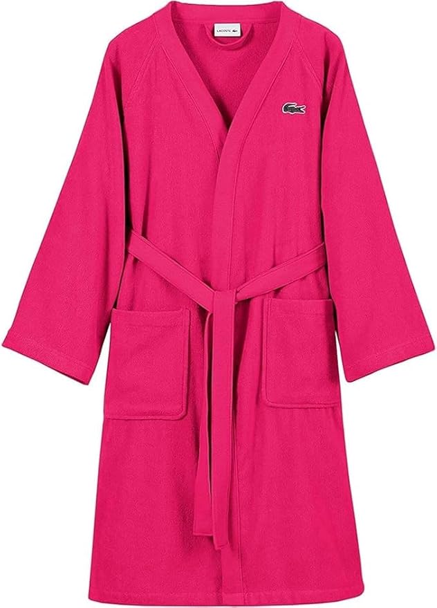 Lacoste Classic Pique Bath Robe, 100% Soft Cotton Terry, Unisex Adult Bathrobe, Absorbent & Quick Drying, One Size Fits Most