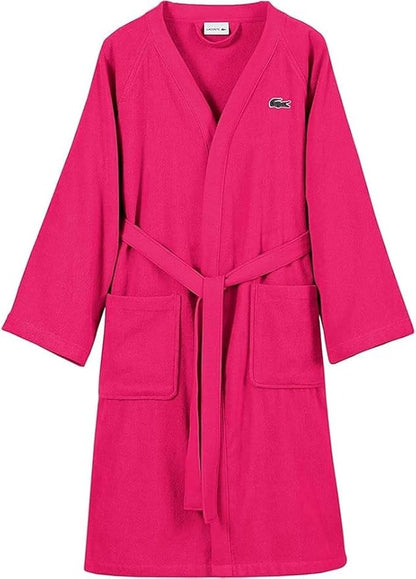 Lacoste Classic Pique Bath Robe, 100% Soft Cotton Terry, Unisex Adult Bathrobe, Absorbent & Quick Drying, One Size Fits Most