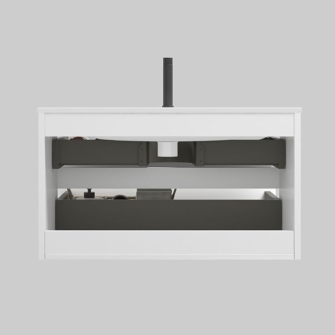 36" Bathroom Vanity with Sink, Modern Floating Vanity with Double Soft-Closing Drawers, Large Storage for Small Space, Glossy White, Fully Assembled - Iris Collection