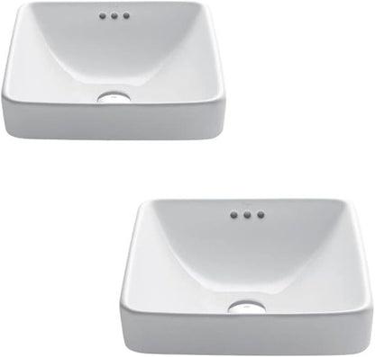 KRAUS Elavo Square Semi-Recessed Vessel White Porcelain Ceramic Bathroom Sink with Overflow, 16 1/2 inch KCR-281