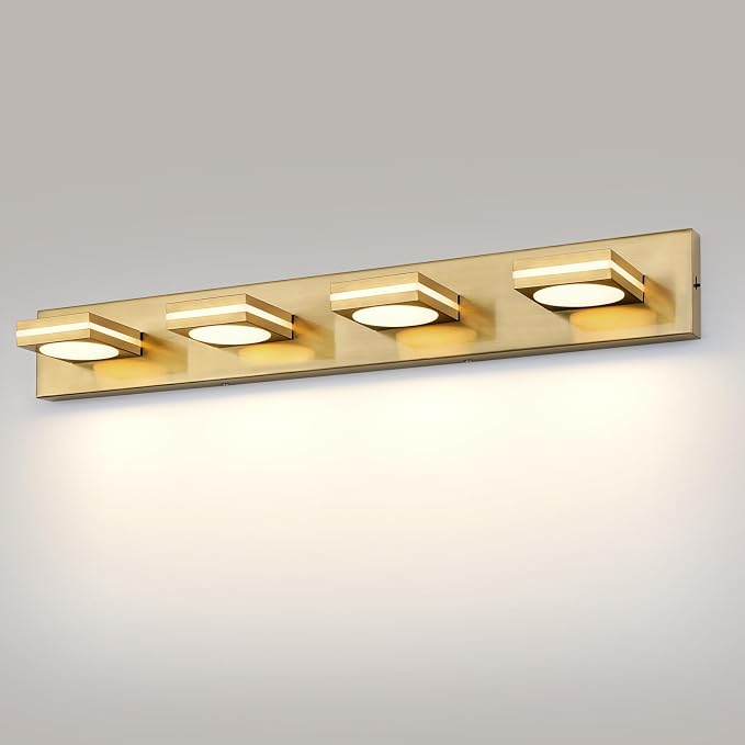 Bathroom Light Fixtures, Gold Vanity Light Modern LED Acrylic Lighting Fixtures, Bathroom Accessories Dimmer Lamps, 3CCT, 30-inch
