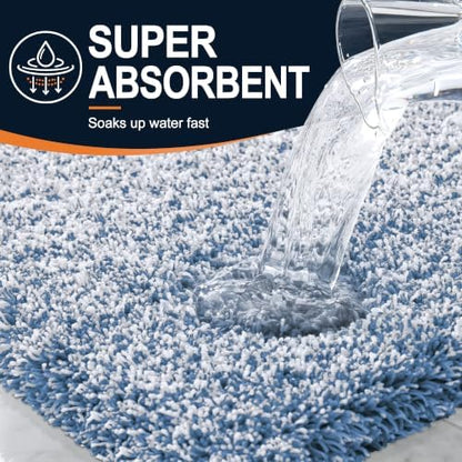 OLANLY Microfiber Soft Bathroom Rugs Mats 44x32, Cornflower Blue and White