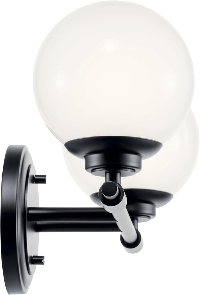 Kichler Benno 2-Light Vanity, Modern Light with Opal Glass in Black, for Bathroom or Powder Room (8.75" x 14.75"), 55171BK