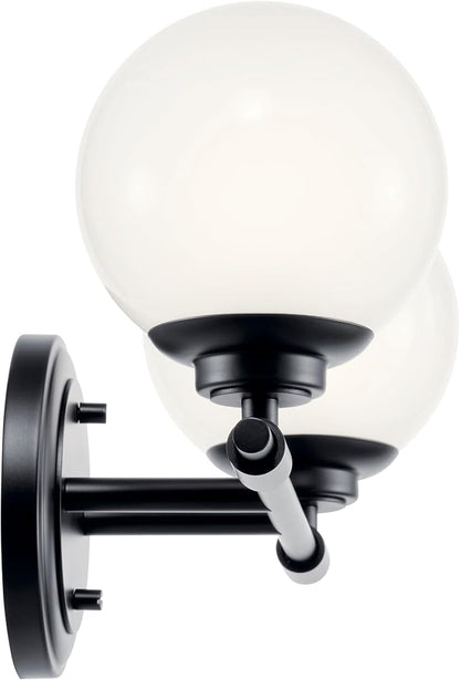 Kichler Benno 2-Light Vanity, Modern Light with Opal Glass in Black, for Bathroom or Powder Room (8.75" x 14.75"), 55171BK